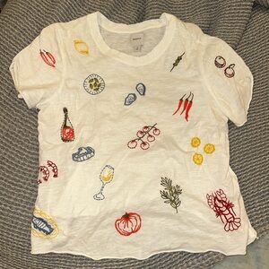 Maeve Anthropologie White T-Shirt with Colorful Embroidery